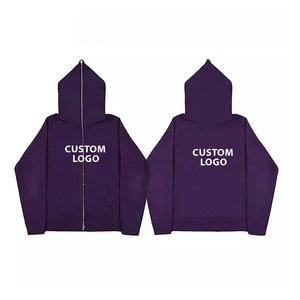 Custom Logo Men's Hooded <b>Zip</b>-<b>Up</b> Sweatshirt 100% Cotton Knitted Casual Solid Color Front Print Regular Fit Autumn Wear - Product Image 4