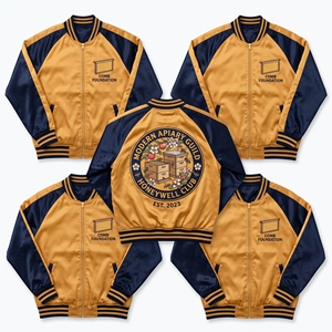 Fournisseur en gros Veste bomber de baseball en satin souvenirs, broderie aux motifs herbes de Provence lavande et champignon violet - Product Image 2
