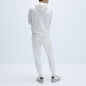 Men's White Hooded Tracksuit Set Full Length Zipper Closure Side Pockets Casual Style Breathable Polyester Lightweight - Product Image 2