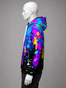 Vente en gros de sweat-shirts à capuche unisexes en molleton 100% coton, hiver, art abstrait coloré, avec poche kangourou - Product Image 2