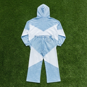 <b>Mens</b> <b>Light</b> Blue Acid Wash Color Block Zip <b>Jacket</b> Wide Leg Pants Tracksuit Set Custom Streetwear Casual Fashion Look - Product Image 6