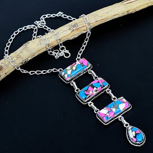 Collier en Coton Naturel avec Pierre Turquoise Cuivrée, Style Bohème, Bijoux pour Femmes en Alliage, Plaqué Argent 925 - Product Image 1
