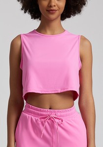 ชุดเซ็ต 2 ชิ้นสำหรับผู้หญิง ชุดลำลองฤดูร้อน เสื้อครอปแขนกุด กางเกงขาสั้นวิ่งออกกำลังกาย ชุดกีฬา ชุดออกกำลังกาย - Product Image 4