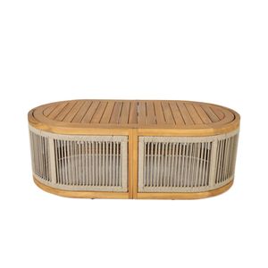 Mesa de Centro Ovalada para Exteriores de 47.3 Pulgadas en Teca Clara con Diseño de Cuerda Tejida - Product Image 4
