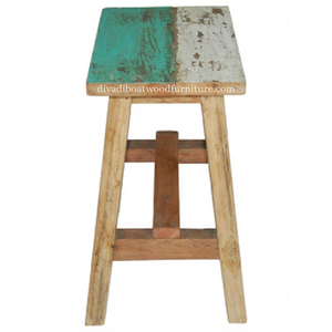 Tabouret de bar design en bois de bateau recyclé, original, unique, multicolore, artisanal, compact, pour l'intérieur et l'extérieur, exportation de meubles - Product Image 2
