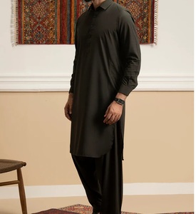 Último Diseño Tradicional Étnico Afgano Musulmán, Traje Negro Shalwar Kameez para Hombre, 2 Piezas, Transpirable, Cuello Estándar, para Eventos - Product Image 4