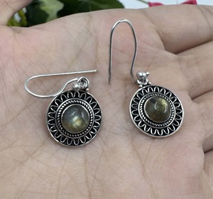 Boucles d'oreilles en labradorite naturelle, pierre ronde, plaqué argent 925, pierres précieuses, pour femmes - Product Image 1
