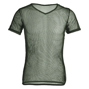 Camisetas de malla 100% algodón para hombre con logo OEM personalizado, cuello en V, estilo hip hop, corte regular, ecológicas, de secado rápido y manga corta. - Product Image 3