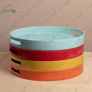 Plateau en bambou fait à la main, écologique, recyclable, plateau de service pour fruits avec poignées, organisateur décoratif, OEM personnalisé - Product Image 3