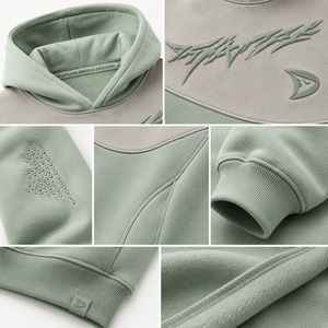 Men's Oversized Hoodie Green Embossed Logo Streetwear Fleece Regular Fit Winter Wear Waterproof Breathable Eco-Friendly - Product Image 5