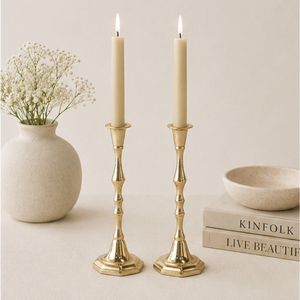 Set of 2 Vintage <b>Brass</b> Taper Candle <b>Holders</b> Gold Metal <b>Candlestick</b> Stand for Wedding Centerpieces Table Decor and Home Accents - Product Image 6