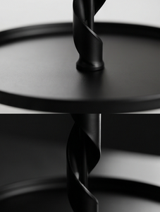 Plateau de service élégant noir à deux niveaux avec pied torsadé, support à gâteau, présentoir à desserts et fruits, décoration événementielle - Product Image 4