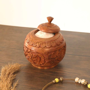 Sucrier rond en bois avec cuillères, qualité supérieure, en bois de chêne, grande taille, récipients modernes pour sucre et sel, fabriqué en Inde - Product Image 3