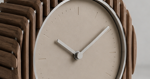 Minimalist Circular Wood Desk <b>Clock</b> With Beige Face Silent Quartz Movement - Product Image 2
