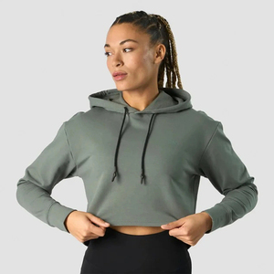 Sweat-shirt à capuche court pour femme, couleur unie, collection automne, vente en ligne haut de gamme, faible MOQ - Product Image 3