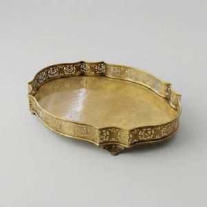 <b>Tabletop</b> Brass Serving Tray Hotels Decorative Round Metal Platter Vintage Design Home Decor Centerpiece Wedding Gift Table Use - Product Image 2