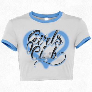 Camiseta Corta para Mujer, Algodón Premium, Jersey Gris, Cuello con Ribetes Azules, Estampado Airbrush, Logotipo Personalizado, Transpirable - Product Image 1