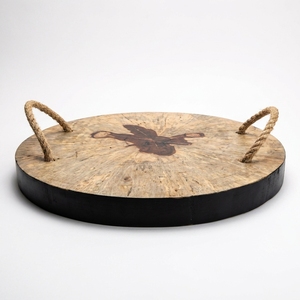 Tamarind Wood Chopping Block Round Tree Slice <b>Butcher</b> Block Rope Handles Heavy Duty Cutting Board Serving Platter Pure Art Setup - Product Image 1
