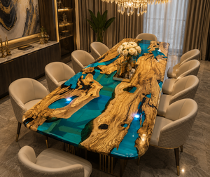 Modern Wood <b>Resin</b> River Dining <b>Table</b> Rectangle Handmade Luxury Furniture for Indoor Dining Room Decor - Product Image 1