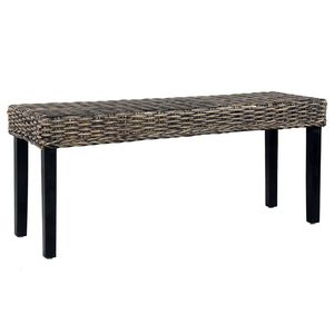 Banco de Madera de Mango Sólido con Ratán Kubu Natural, Muebles de Comedor de Ratán Negro Natural - Product Image 1