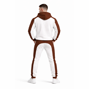 Unisex Brown & White Hooded Tracksuit Set – <b>Zip</b> <b>Up</b> <b>Jacket</b> with Jogger Pants, Slim Fit Casual Sportswear Gym Fitness Outfit - Product Image 5