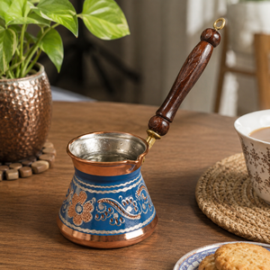 Handmade Blue Copper Turkish Coffee Pot Cezve Ibrik Wooden Handle <b>Arabic</b> Greek Espresso Coffee Maker Milk Warmer Gift Pot - Product Image 5