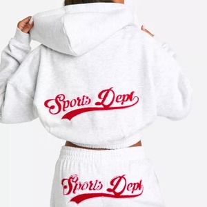 Survêtement d'hiver unisexe court en molleton chenille brodé, léger, en coton, pour jogging, avec logo personnalisé imprimé - Product Image 2