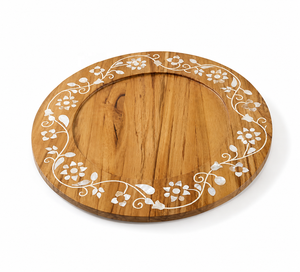 Handmade Wooden Tray with Mother of Pearl Inlay Round Serving Platter Decorative Food Tray for <b>Dining</b> <b>Table</b> Home Kitchen Decor - Product Image 5