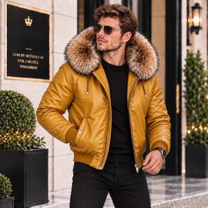 Chaqueta de Cuero para Hombre con Capucha de Piel de Zorro, Giacca Pelle Uomo |   Chaqueta de Cuero |   Chaqueta de Cuero para Hombre |   Chaqueta de cuero para hombre - Product Image 1
