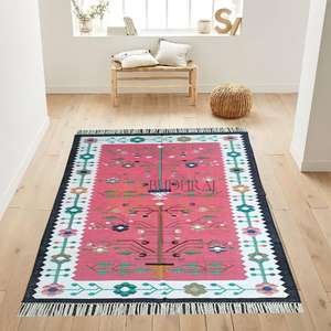 Tapis Dhurrie tissé à la main de Roumanie Tapis Kilim en coton à tissage plat classique pour les espaces de vie et de chambre à coucher - Product Image 1