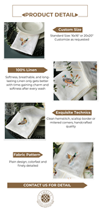 Servilleta de lino natural con bordado de pato real, suave pero duradera, que aporta un encanto rústico de pradera a mesas de comedor y eventos. - Product Image 3