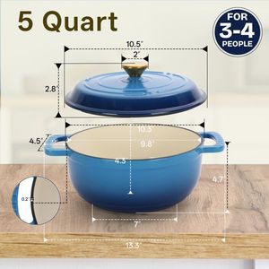 Pentola in Ghisa Smaltata Blu Sfumato da 5QT con Coperchi e Manici in Acciaio Inossidabile, Include Due Guanti in Silicone - Product Image 6