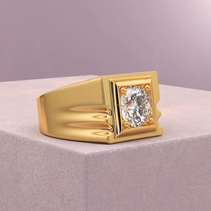 Round Cut Moissanite Diamond <b>Solitaire</b> Engagement <b>Ring</b> 925 Sterling <b>Silver</b> Hip Hop <b>Ring</b> for Men's Sustainable Groom Jewelry - Product Image 2
