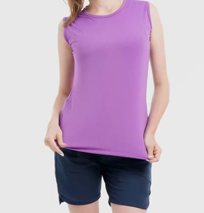 Women Solid Color O-Neck Knitted Sleeveless <b>Tank</b> <b>Top</b> Casual Breathable Regular Length <b>Purple</b> - Product Image 4
