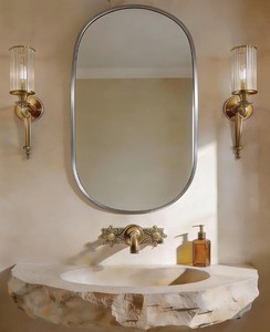 Miroir de salle de bain minimaliste en forme de capsule, miroir mural ovale moderne en laiton authentique, élégant miroir décoratif en forme de pilule pour l'entrée de la maison - Product Image 3