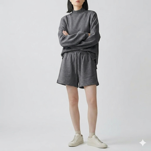 Conjunto de Top de Cuello Alto y Pantalones Cortos para Mujer, Cálido, Cómodo, Estilo Diario Moderno - Product Image 1