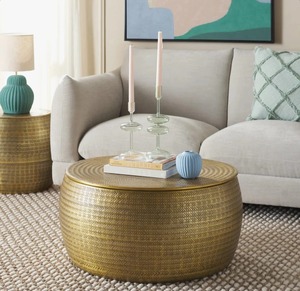 Home Refresh Modern <b>Round</b> Coffee <b>Table</b> With Textured <b>Gold</b> Finish And Lift Top Design For Living Room Furniture - Product Image 3