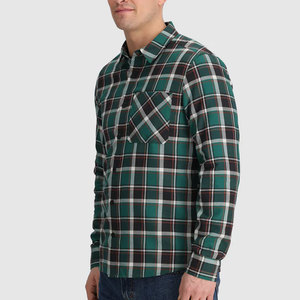 Camisa de franela a cuadros verde para hombre, manga larga, de algodón, informal, con botones, al por mayor, camisa personalizada para hombre - Product Image 4