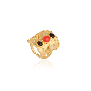 Bague artisanale ajustable en pierres naturelles multicolores (pierre de lune, onyx noir, jade rouge) de grande taille, style bohème, personnalisée, pour soirée - Product Image 3