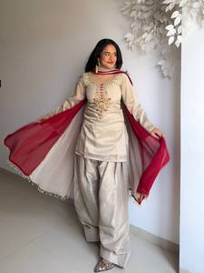 <b>Women's</b> Premium Wrinkle-Free Farshi Set Embroidered <b>Kurta</b> Digital Print Dupatta Festive Ethnic Wear for Weddings Parties All - Product Image 2