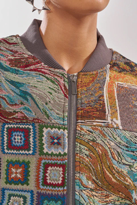 Chaqueta Bomber con Estampado de Patchwork, Cierre de Cremallera, Cuello Camisero, Estilo Urbano, Unisex, para Otoño - Product Image 6