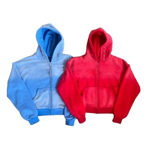 Nouveau Hoodie Homme Streetwear Sans Cordon Entièrement Zippé Vintage Double Couche Effet Vieilli 100% Coton Polaire 300g Respirant En Promotion - Product Image 6
