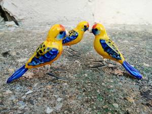 Handmade Glass Parrot Figurine Yellow Blue Color Lampwork Animal Sculpture Decorative Art Piece - Product Image 3