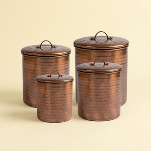 High Quality Handcrafted Hammered Pure Copper Canister <b>Set</b> With Airtight Lids for Kitchen Countertop Storage Eco-Friendly - Product Image 3