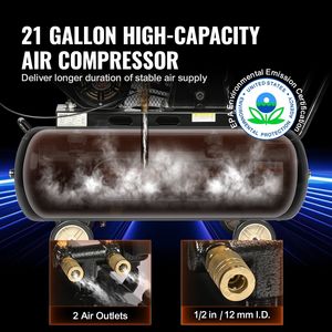 Serbatoio Compressore d'Aria Orizzontale da 21 Galloni, 7HP, Alimentato a Gas, 9CFM@115PSI, Pompa a Pistone, Sistema Industriale di Compressione dell'Aria a Gas - Product Image 3