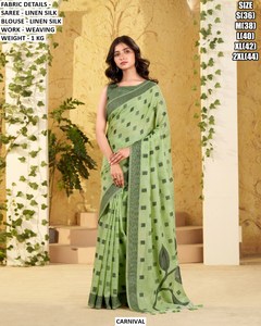 Sari en lin et soie Shahi White Elegance pour femme, idéal pour les fêtes traditionnelles été/hiver, avec propriétés anti-humidité et infroissables - Product Image 3