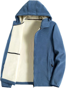 Veste en polaire à capuche noire pour homme, coupe classique, couleur unie, coupe-vent, vêtements d'hiver décontractés avec intérieur doublé - Product Image 5