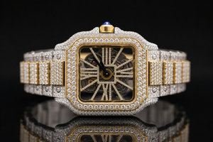 Montre Classique Citizen pour Homme, Luxe Hip Hop, Cadran Squelette Moissanite VVS Entièrement Sertie, Boîtier Carré Bicolore Or et Argent, Mouvement Quartz - Product Image 3