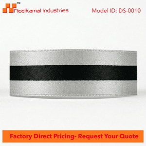 ริบบิ้นผ้าซาตินสีเงินดำลายเส้นตรงกลางขนาด 25 มม. สำหรับอุปกรณ์ตกแต่งเสื้อผ้า งานแต่งงาน และงานฝีมือ - Product Image 4