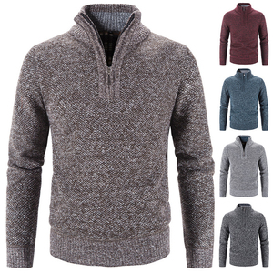 Cardigan en laine unie pour homme, col roulé 1/4 zip, manches classiques, anti-boulochage, tricoté, pour l'hiver - Product Image 5
